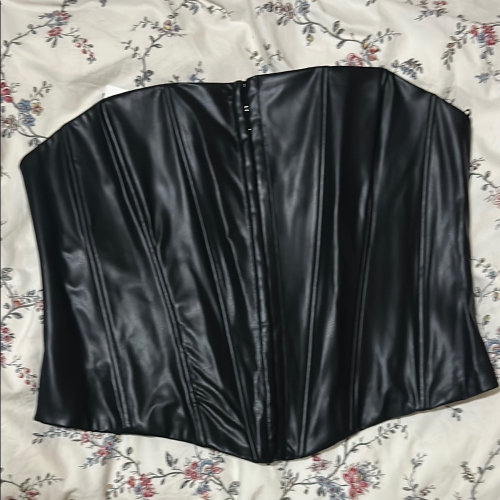 Zara Black Bustier Blouse with Glossy Finish